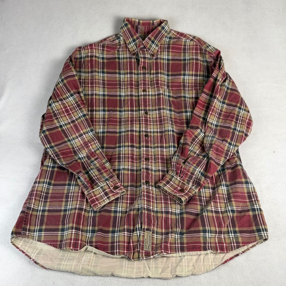 Vintage Abercrombie Big Shirts Mens Large Red Plaid Flannel‎ Button Cotton Shirt
